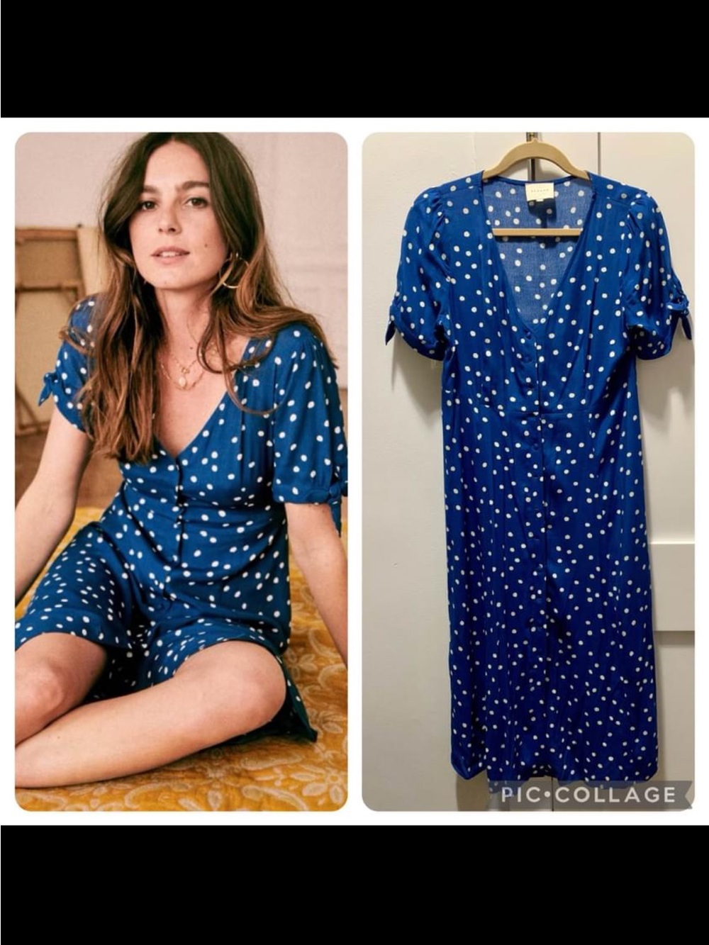 Sezane Vic Dress Blue Polka Dot Midi Dress Sz 38 S / M